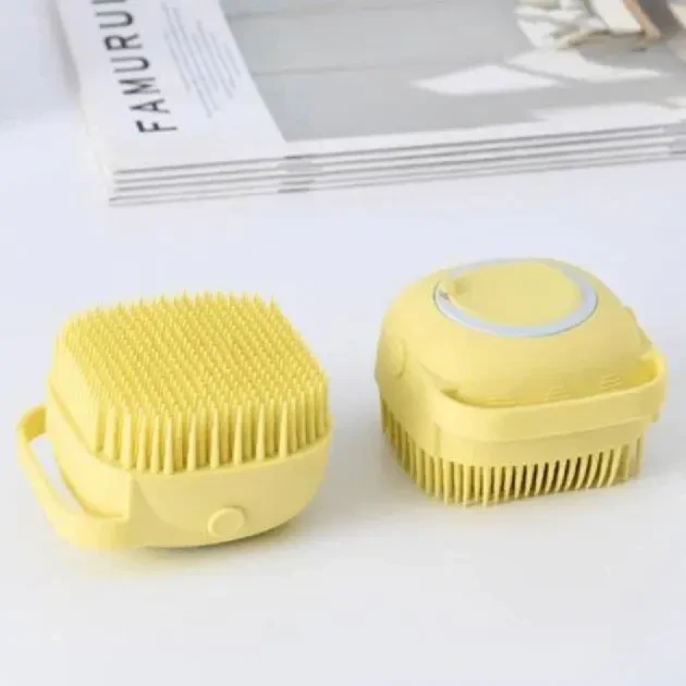 Cиликонова масажна щітка мочалка YELLOW Silicone Massage Bath | Мочалка для купання Щітка для тварин