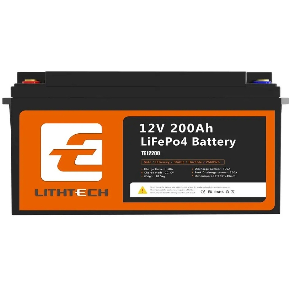 LiFePO4 12V/200Ah Акумулятор Lithtech з BMS для резервного живлення