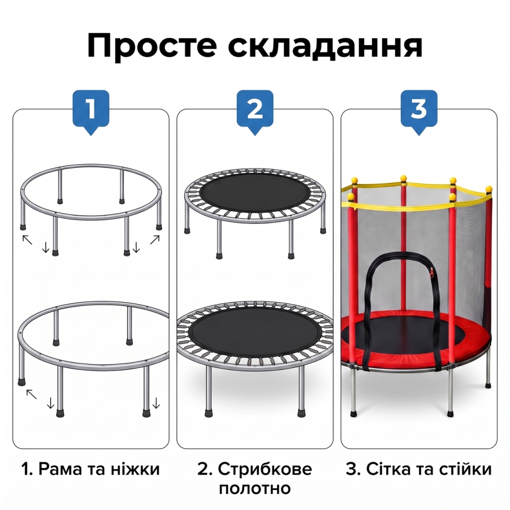 Батут дитячий 140 см Fitonix із захисною сіткою + 6 опорних ніжок червоний