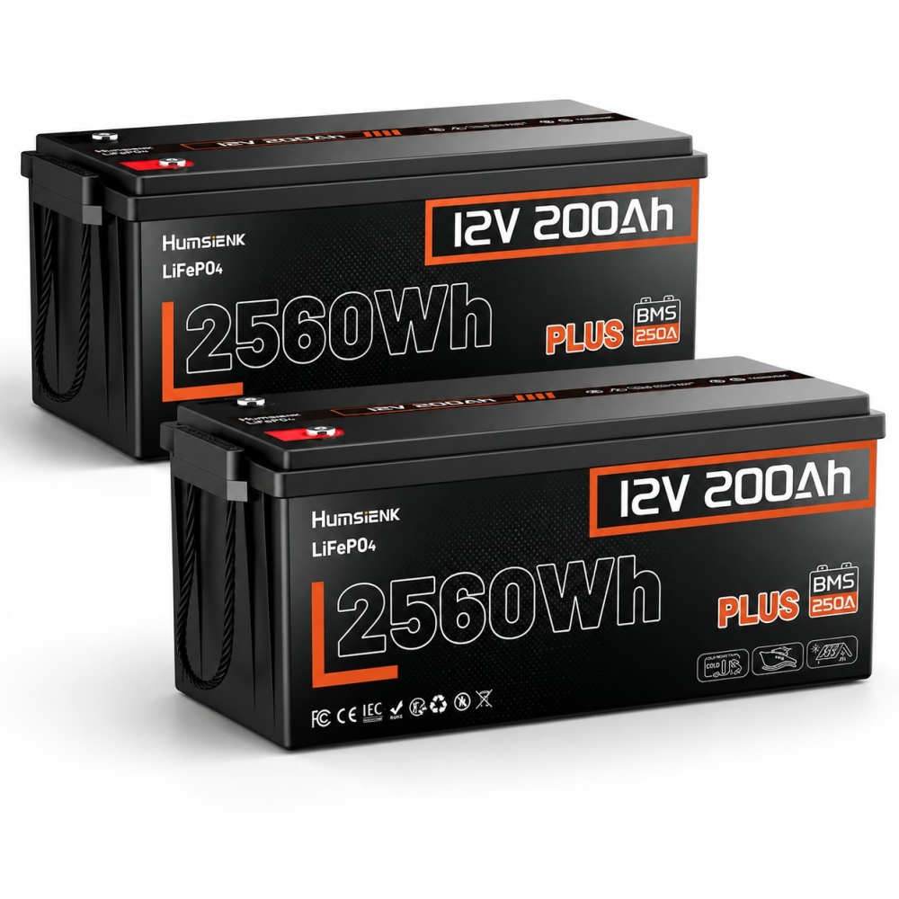Комплект Lifepo4 5120 Вт*ч, 12V/200Ah 2 акумулятора Humsienk 2560 Вт*год, 250A BMS для систем резервного живлення