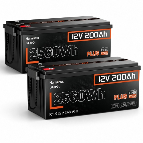 Комплект Lifepo4 5120 Вт*ч, 12V/200Ah 2 акумулятора Humsienk 2560 Вт*год, 250A BMS для систем резервного живлення