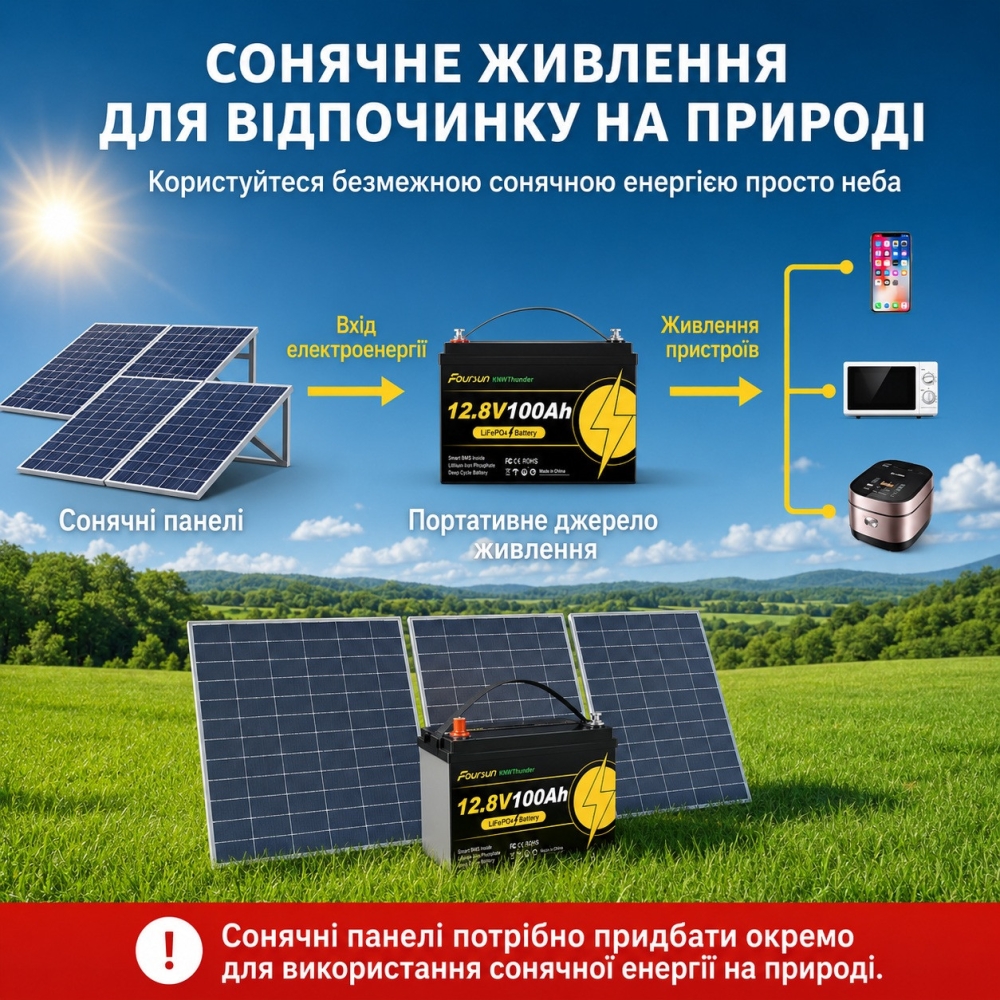 LiFePO4 12V 100Ah Акумулятор Foursun 1280Wh, 100A, з BMS платою