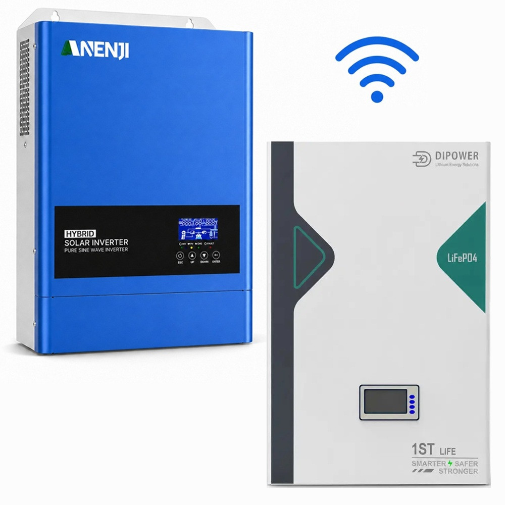 6,2 кВт LiFePO4 Комплект резервного живлення з Wi-Fi інвертор Anenji 6,2 кВт + 51,2V/100Ah акумулятор Dipower для квартир, офісу