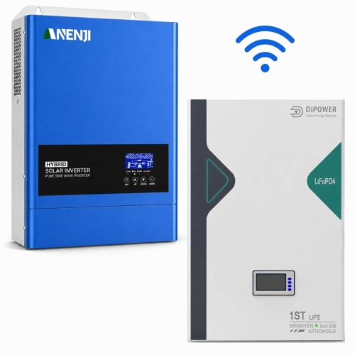 6,2 кВт LiFePO4 Комплект резервного живлення з Wi-Fi інвертор Anenji 6,2 кВт + 51,2V/100Ah акумулятор Dipower для квартир, офісу