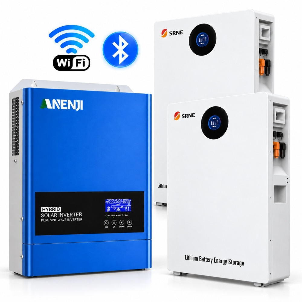 10,24 кВт·год Комплект інвертор 6,2 кВт Anenji Wi-Fi + 2 акумулятора SRNE настінний з LCD-дисплеєм, Wi-Fi та Bluetooth