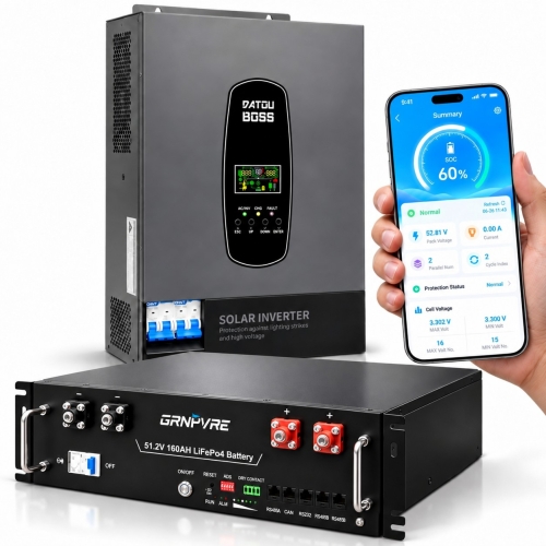 6,2 кВт*год Комплект резервного живлення Інвертор Datouboss DT4862L + акумулятором GRNYVRE 51,2 В 100 А·год, для квартир, офісу