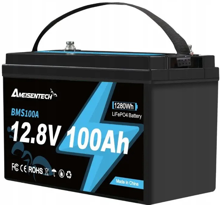 1207 12V 100Ah LiFePO4バッテリー スマートBMS キャンプ Купити LiFePO4 12V 100Ah Акумулятор Ameisentech, BMS, 1280Wh за